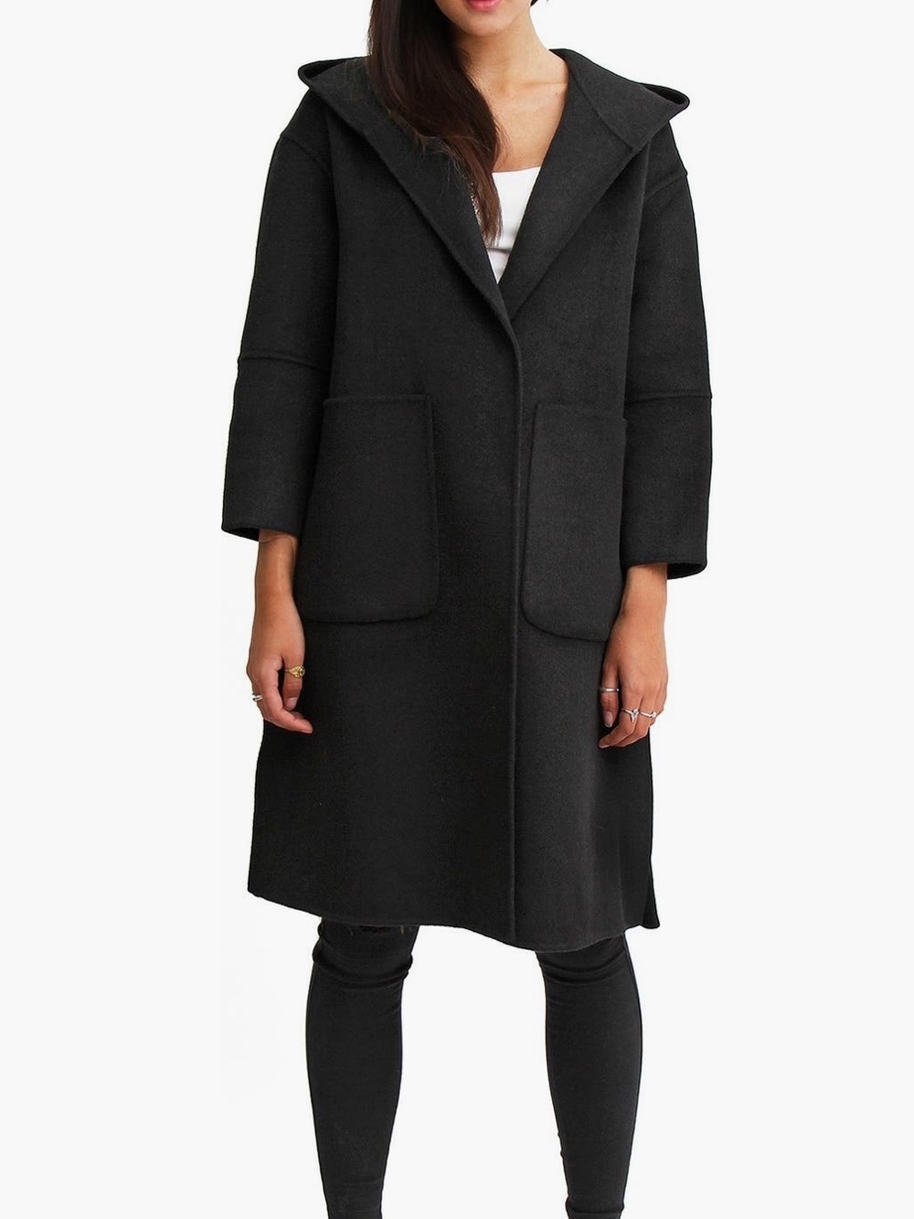 Belle and Bloom Walk This Way Wool Blend Oversized Coat - Black Size Medium